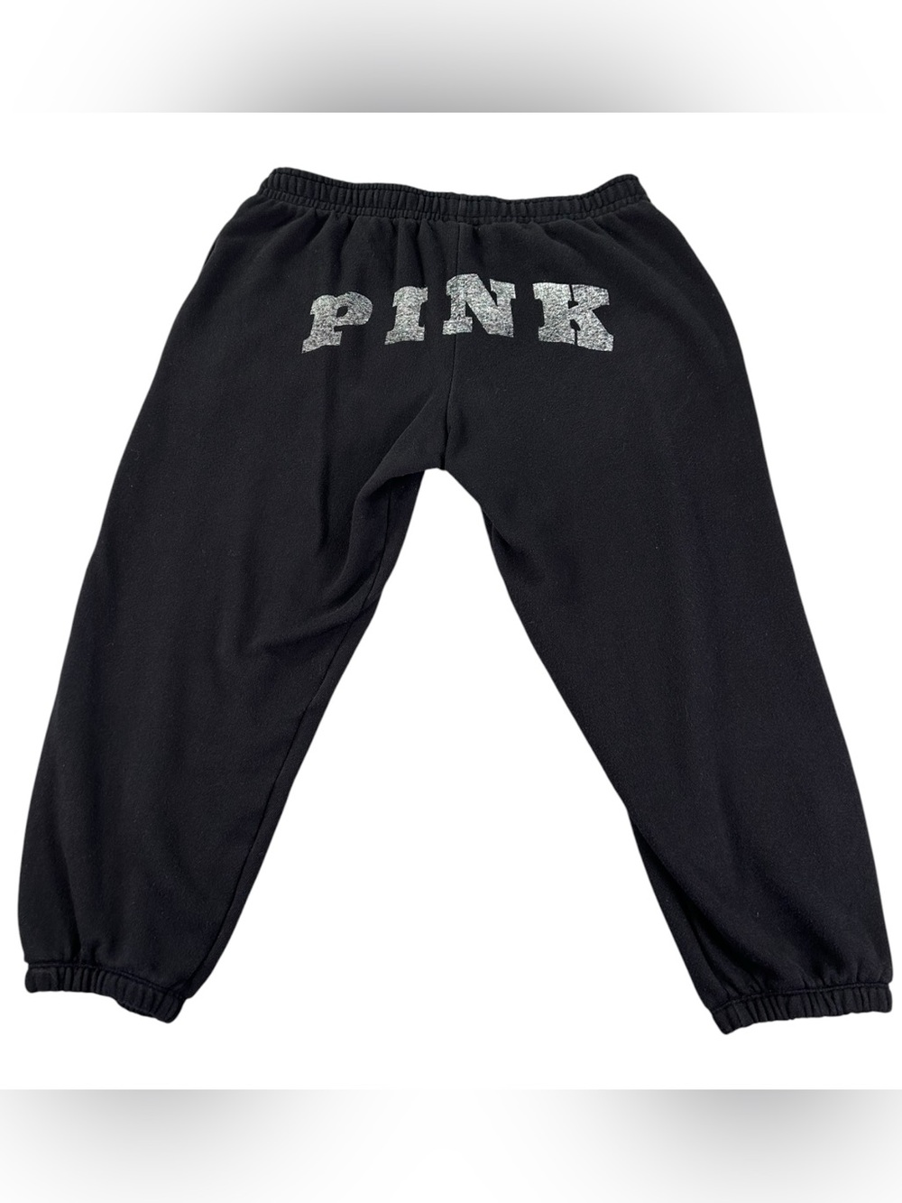 PINK Victoria’s Secret Joggers Women’s S Black Silver Logo Fleece Sweatpants